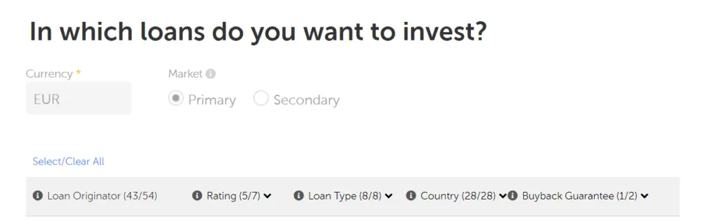 Ρυθμίσεις Autoinvestment tool της Mintos