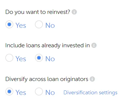 Ρυθμίσεις Autoinvestment tool της Mintos