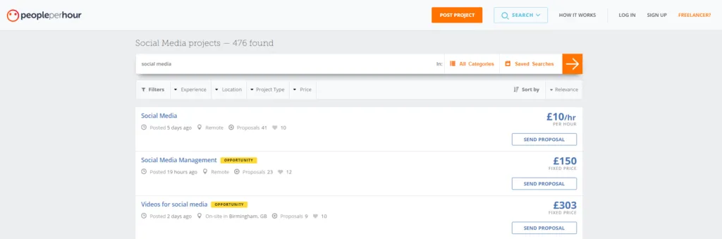 Αναζήτηση Social Media Projects στο PeopleperHour