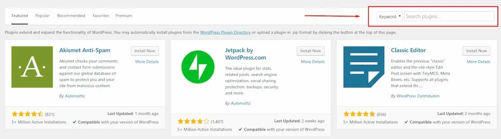 Αναζήτηση Plugin στο WordPress
