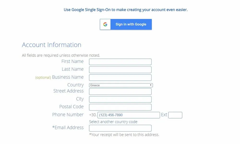 Δημιουργία Account στην BlueHost