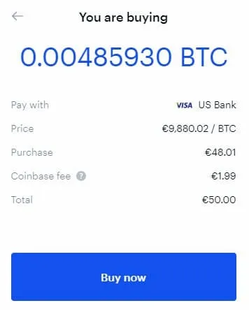 Cumperi Bitcoin de 50€ pe Coinbase