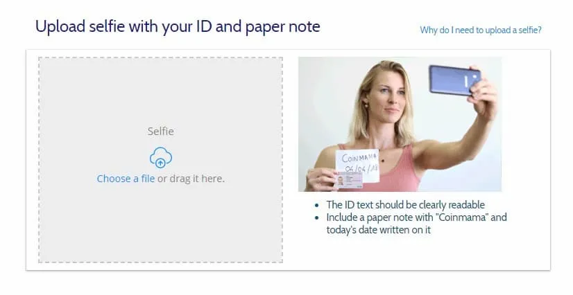 Verification Coinmama Uploading a Selfie with a note
