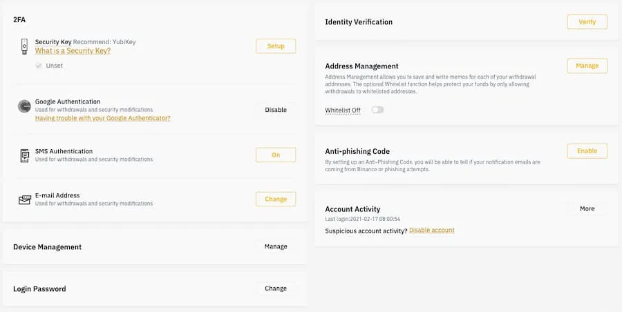 Seguridad de Binance