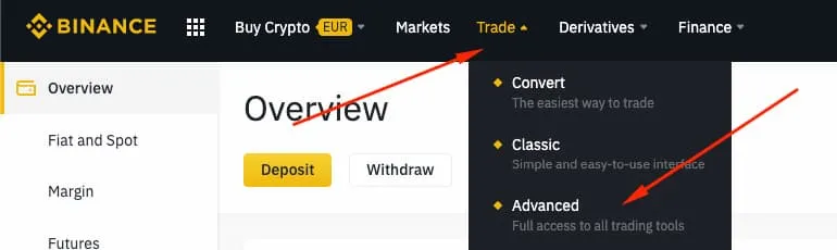 Advanced Trading en Binance