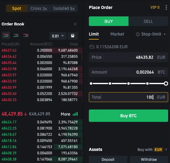 compra de bitcoin en binance