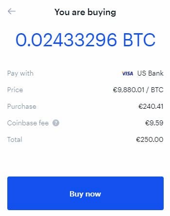 Αγορά Bitcoin αξίας 250€ με Κάρτα