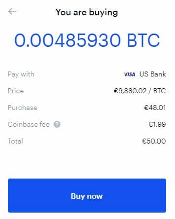Αγορά Bitcoin αξίας 50 Ευρώ από το Coinbase