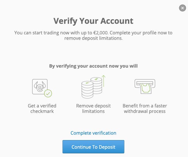 Finalización de la verificación: cree una cuenta de eToro