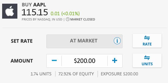 set amount αγοράς apple μετοχής
